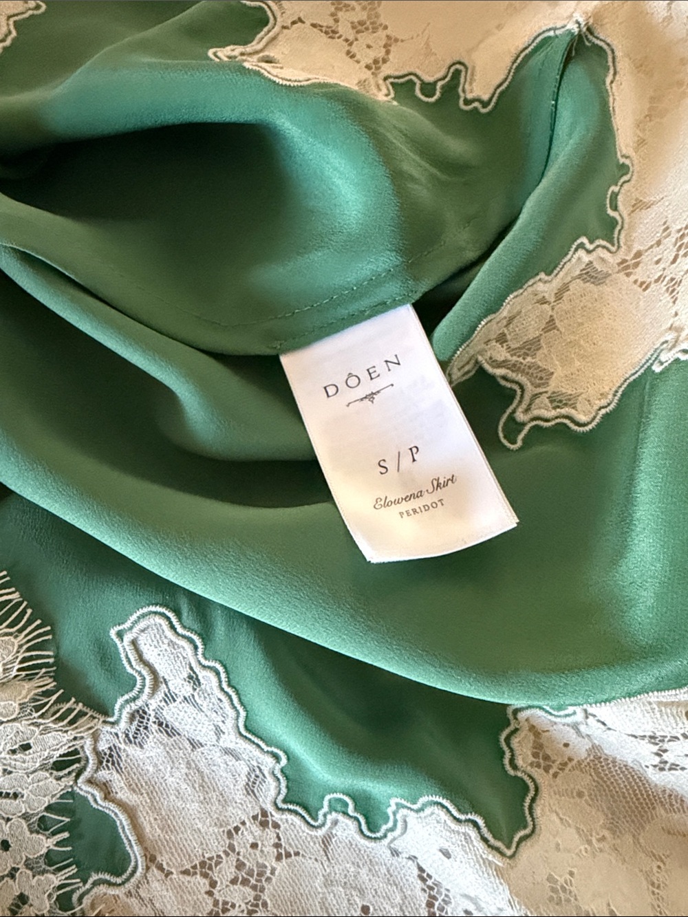 Doen Emerald Silk  Midi Skirt with Cream Lace Hem - Picture 6 of 8